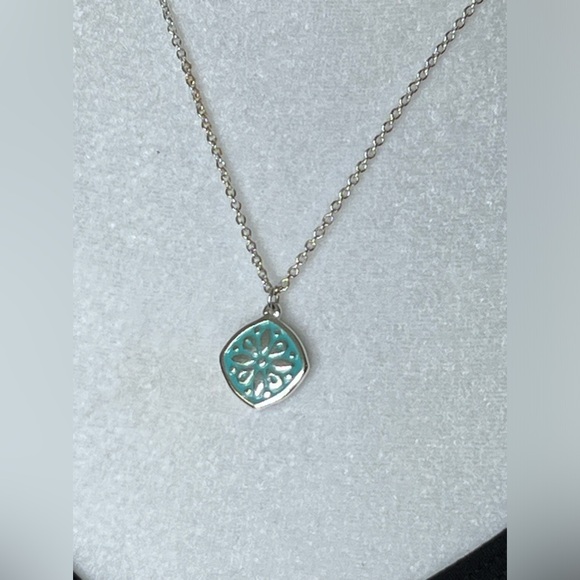 Premier Silver Necklace with Reversible Teal and Silver Pendant - Picture 7 of 9